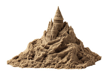 Detailed Sand Castle Sculpture on Transparent Background