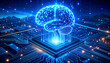 © adji - Glowing Neural Network on Computer Circuit Board, Artificial Intelligence Concept Visualization