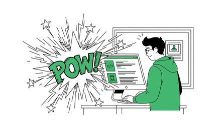 Illustration depicting a programmer's success with a 