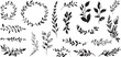 © GDShahid - Botanical Doodle Elements Set for Design and Decoration Collection of Hand Drawn Branches and Wreaths Isolated on White Background