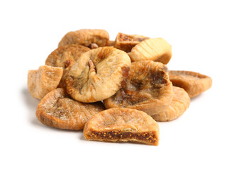 Wall Mural - many dried figs on white background