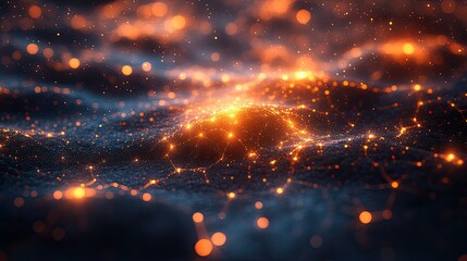 Wall Mural - Glowing Network Connection on Dark Blue Background