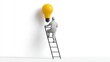 © Bluenana - Gray figure climbs metal ladder toward large yellow lightbulb