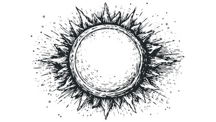 Wall Mural - Detailed hand-drawn graphic of a radiant sun with sharp rays and atmospheric dots. Vector hand drawn illustration