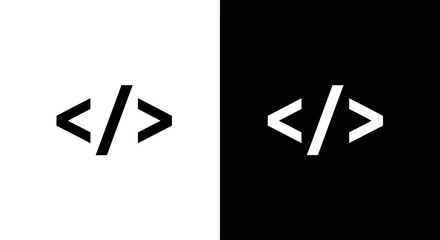 A coding or programming tag icon, a black and white split design symbolizing software development, web design, and computer code.