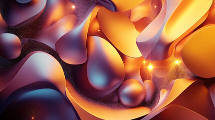 Wall Mural - Abstract 3D shapes with a smooth, glossy surface and vibrant particles. A mix of fluid, organic forms in a dynamic and energetic composition.