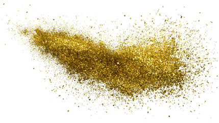 Wall Mural - Scattered Gold Glitter Particles Swirling on White Background, cut out transparent