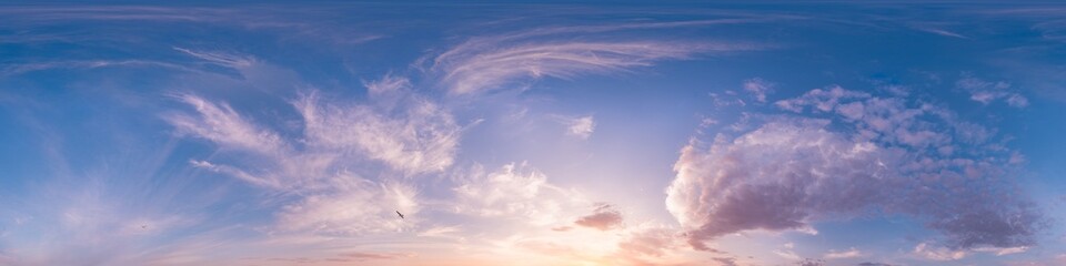 Wall Mural - 360 panorama of glowing sunset sky with bright cirrus clouds. seamless hdr spherical 360 panorama. s