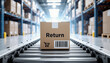 © Lightning - Cardboard return box on a conveyor belt in a modern warehouse for efficient logistics