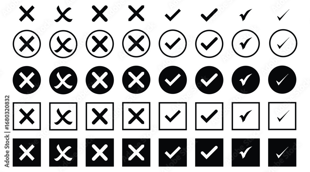check mark and cross mark icon set for true or false, acccepted or ...