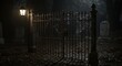 © Erwin - Creepy old cemetery gate illuminated by a single lantern on a foggy and dark night, a perfect scene for Halloween horror