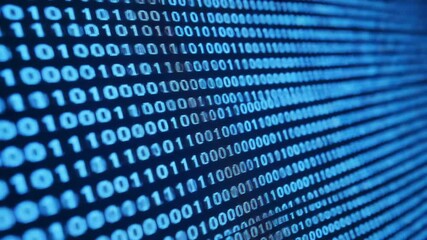 Abstract binary code pattern of zeros and ones on blue screen