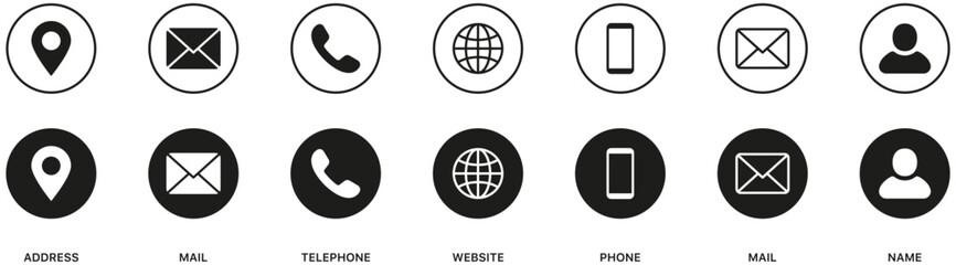 contact us icon. web icons set , home, call, email, address, location, globe, fax, message, envelope