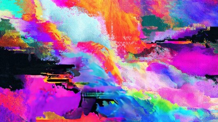Sticker - abstract messy glitch vibrant background with colorful distorted digital noise and pixelated texture