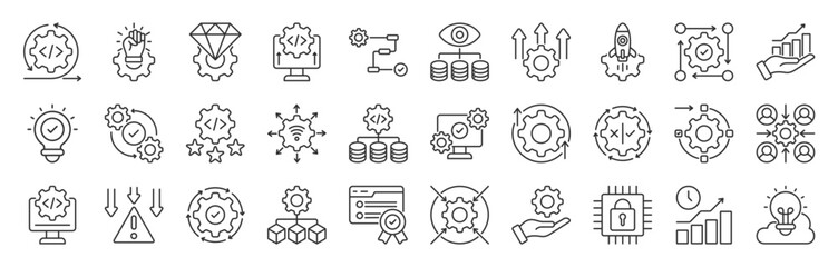 DevOps line editable icon set collection. Automation, deployment, agile workflows, software development, and more. Editable stroke. vector illustration eps 10
