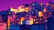 © ZULFA - Illustration of colorful houses stacked together, radiating a warm, inviting glow at twilight