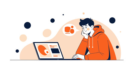 Young Person Considering Online Project And New Ideas With Technology's Aid