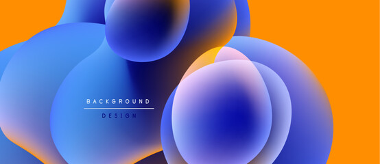 Wall Mural - Abstract fluid shapes, vibrant colors, orange backdrop. Modern design elements create dynamic visual experience. Smooth gradients, overlapping forms.