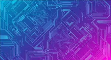 Abstract digital circuitry pattern with blue and pink gradient