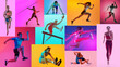 © master1305 - Dynamic collage of track and field athletes in motion with vibrant neon backgrounds. Concept of sports energy, competition, performance, training, and modern fitness culture.