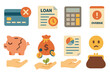 © Марія Томилович - Bankruptcy Icons and Hope. Flat vector mini-illustrations bankruptcy and debt in colors children's illustrations: credit card