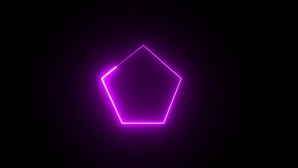 Canvas Print - loop neon pentagon frame border. neon line pentagon animation on black background.