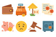 © Svitlana - Children's Bankruptcy Icons. Flat vector mini-illustrations bankruptcy in colors children's illustrations: empty wallet, closed