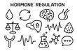 © Влада Яковенко - Hormone Regulation Doodle. Hand-drawn doodle illustration hormone regulation hormone drop, feedback loop arrows, brain icon,