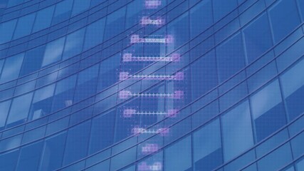 Wall Mural - animation of dna structure rotating against blue office building