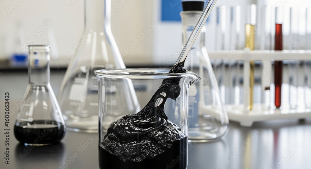 Sample Tar Coal Tar Sample Placed in Scientific Glassware Showing Sticky Texture ...