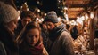 © Aliaksandr - A group of young people shopping at a festive market during the evening. Warm lights illuminate the scene, creating a cozy atmosphere.