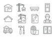 © Ivanja - Modular Home Icons. Outline icon set of modular and prefabricated home construction: modular unit, crane,