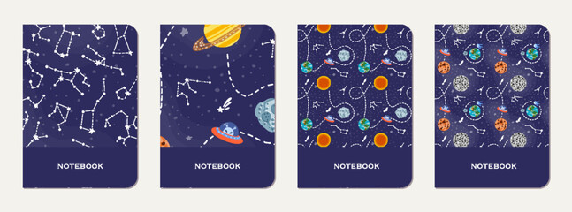 Wall Mural - School diary cover design with childish galaxy.