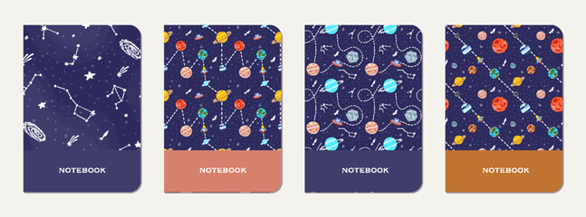 Wall Mural - School diary cover design with childish galaxy.