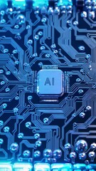 Representation of AI programming - Artificial Intelligence chip on a Circuit Board in Technology - Innovation and development - AI Processor on Motherboard - Future Technology - Semi Conductor