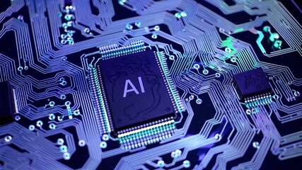 Representation of AI programming - Artificial Intelligence chip on a Circuit Board in Technology - Innovation and development - AI Processor on Motherboard - Future Technology - Semi Conductor
