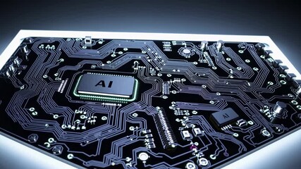 Representation of AI programming - Artificial Intelligence chip on a Circuit Board in Technology - Innovation and development - AI Processor on Motherboard - Future Technology - Semi Conductor