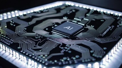 Representation of AI programming - Artificial Intelligence chip on a Circuit Board in Technology - Innovation and development - AI Processor on Motherboard - Future Technology - Semi Conductor