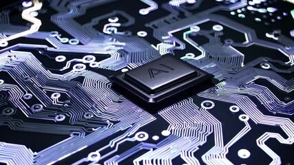Representation of AI programming - Artificial Intelligence chip on a Circuit Board in Technology - Innovation and development - AI Processor on Motherboard - Future Technology - Semi Conductor