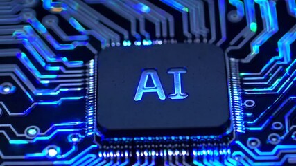 Representation of AI programming - Artificial Intelligence chip on a Circuit Board in Technology - Innovation and development - AI Processor on Motherboard - Future Technology - Semi Conductor
