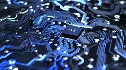 Representation of AI programming - Artificial Intelligence chip on a Circuit Board in Technology - Innovation and development - AI Processor on Motherboard - Future Technology - Semi Conductor
