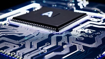 Representation of AI programming - Artificial Intelligence chip on a Circuit Board in Technology - Innovation and development - AI Processor on Motherboard - Future Technology - Semi Conductor