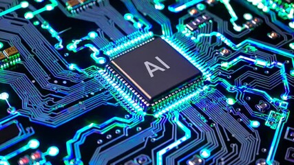 Representation of AI programming - Artificial Intelligence chip on a Circuit Board in Technology - Innovation and development - AI Processor on Motherboard - Future Technology - Semi Conductor