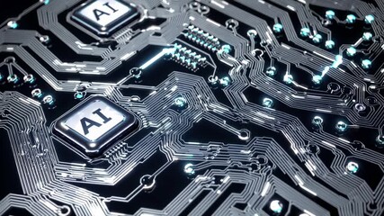 Representation of AI programming - Artificial Intelligence chip on a Circuit Board in Technology - Innovation and development - AI Processor on Motherboard - Future Technology - Semi Conductor