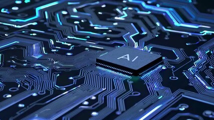 Representation of AI programming - Artificial Intelligence chip on a Circuit Board in Technology - Innovation and development - AI Processor on Motherboard - Future Technology - Semi Conductor