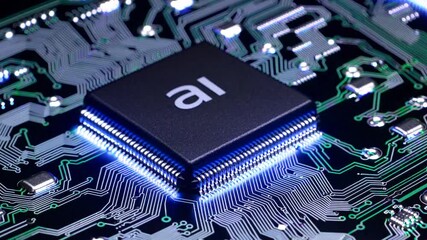 Representation of AI programming - Artificial Intelligence chip on a Circuit Board in Technology - Innovation and development - AI Processor on Motherboard - Future Technology - Semi Conductor