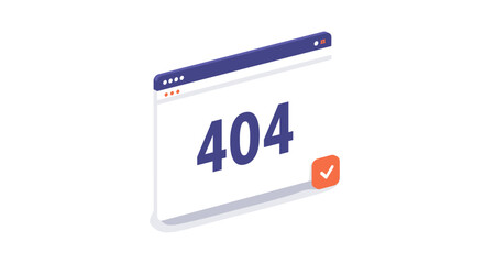 Isometric 404 error page with confirmation icon on white background