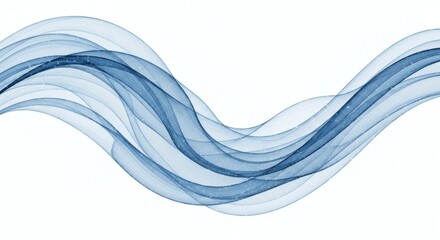 Canvas Print - blue transparent flowing waves with shimmering particles against a white background