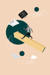 © deagreez - Pop banner collage of person sit run arrows with paper plan suitcase on pastel background