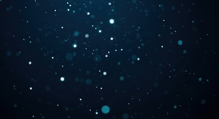 Abstract dark blue background with scattered white bokeh lights and subtle glimmers